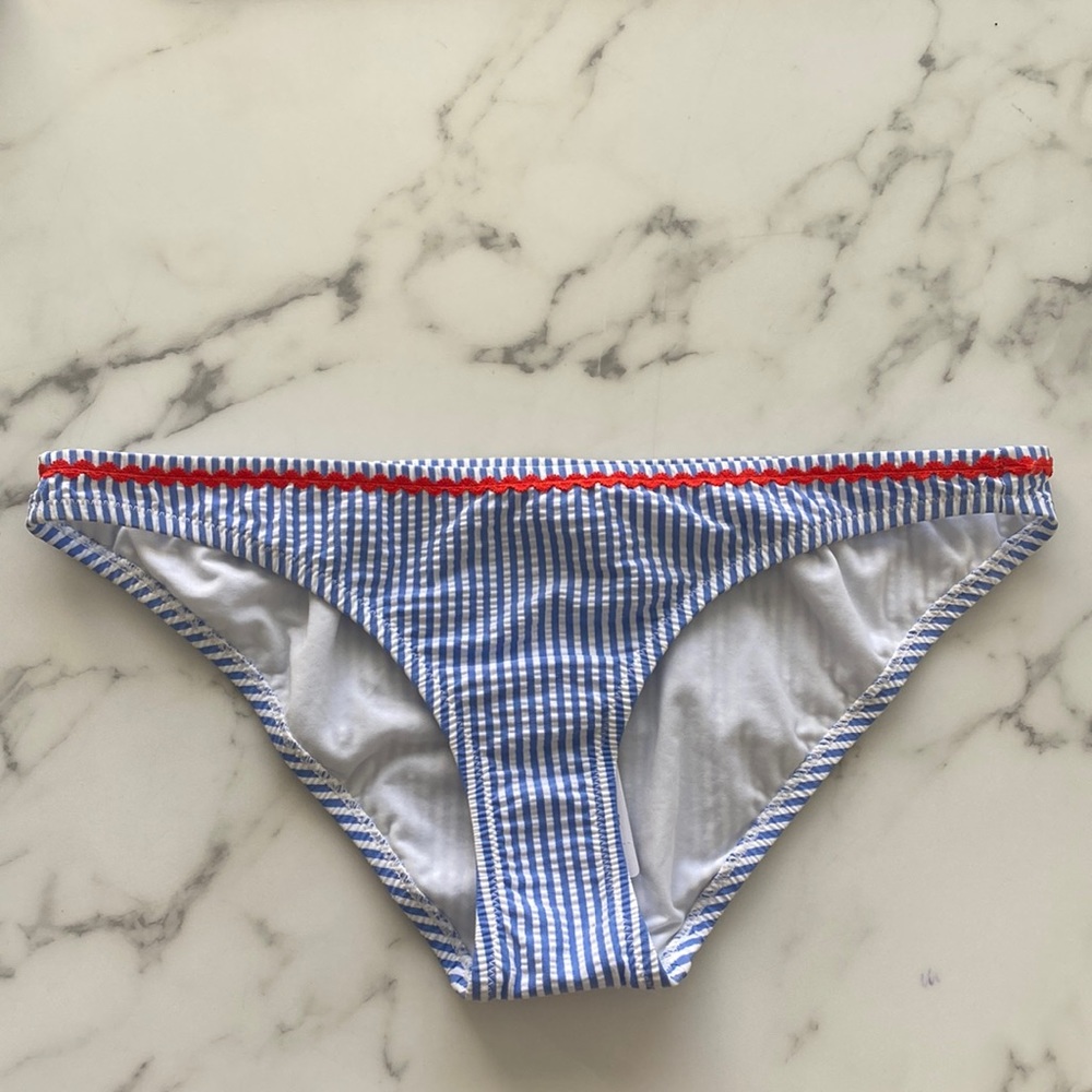 J.Crew Women’s Blue Seersucker With Rickrack Lowrider Bikini Bottoms NWT